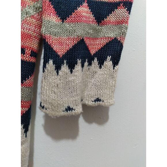Boho Aztec Cardigan Medium Open Front Long - Picture 5 of 10